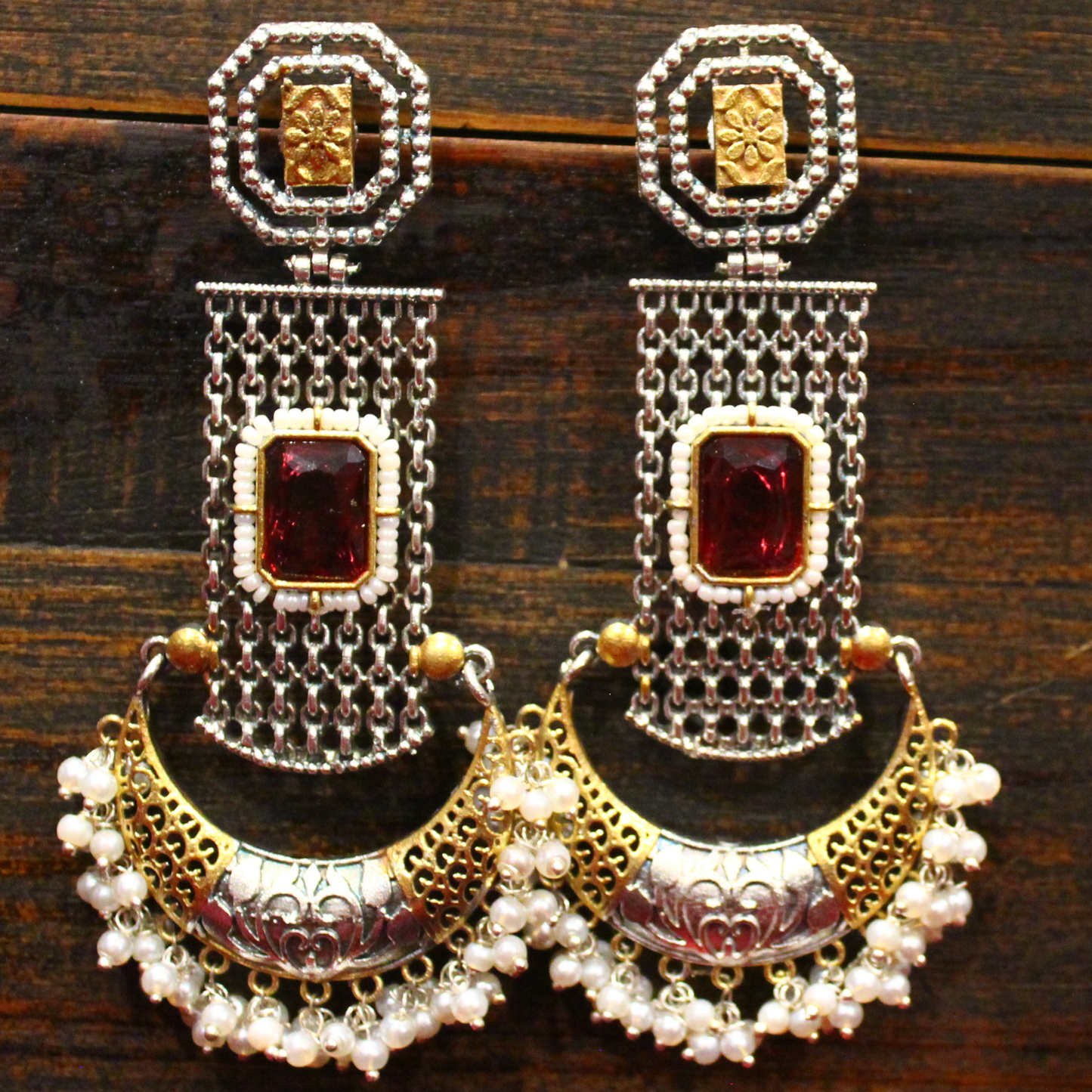 Silver Gold Mesh Chandbalis