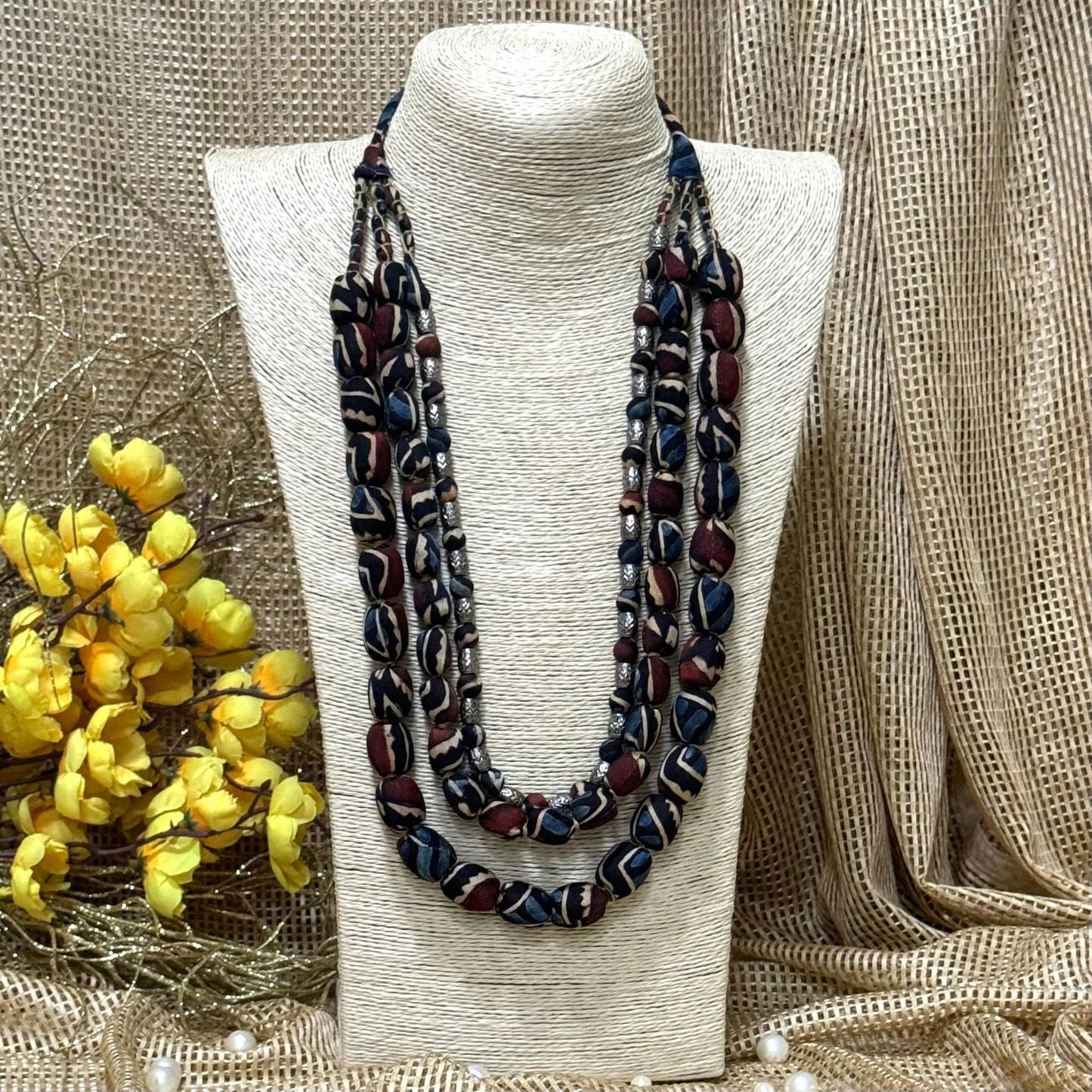 3 Layer Fabric Beaded Necklace in modal