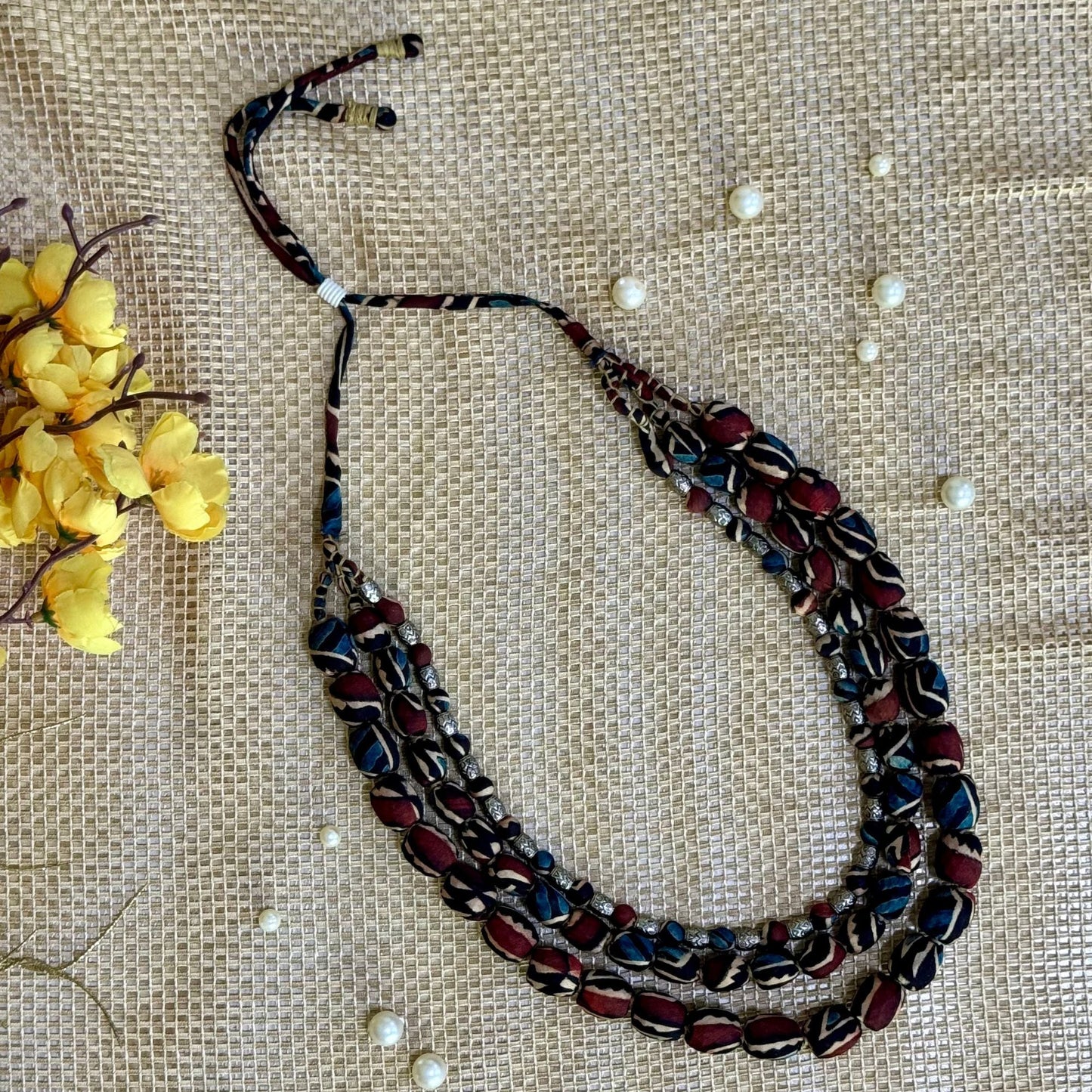 3 Layer Fabric Beaded Necklace in modal