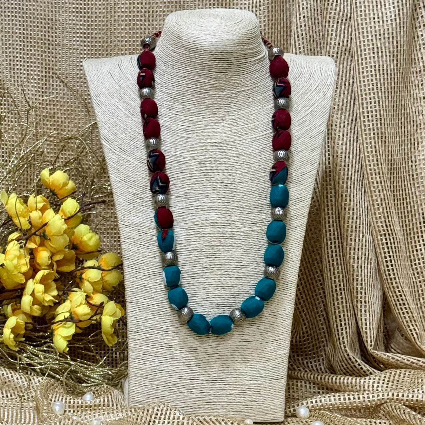 Single Layer Fabric Beaded Necklace in modal
