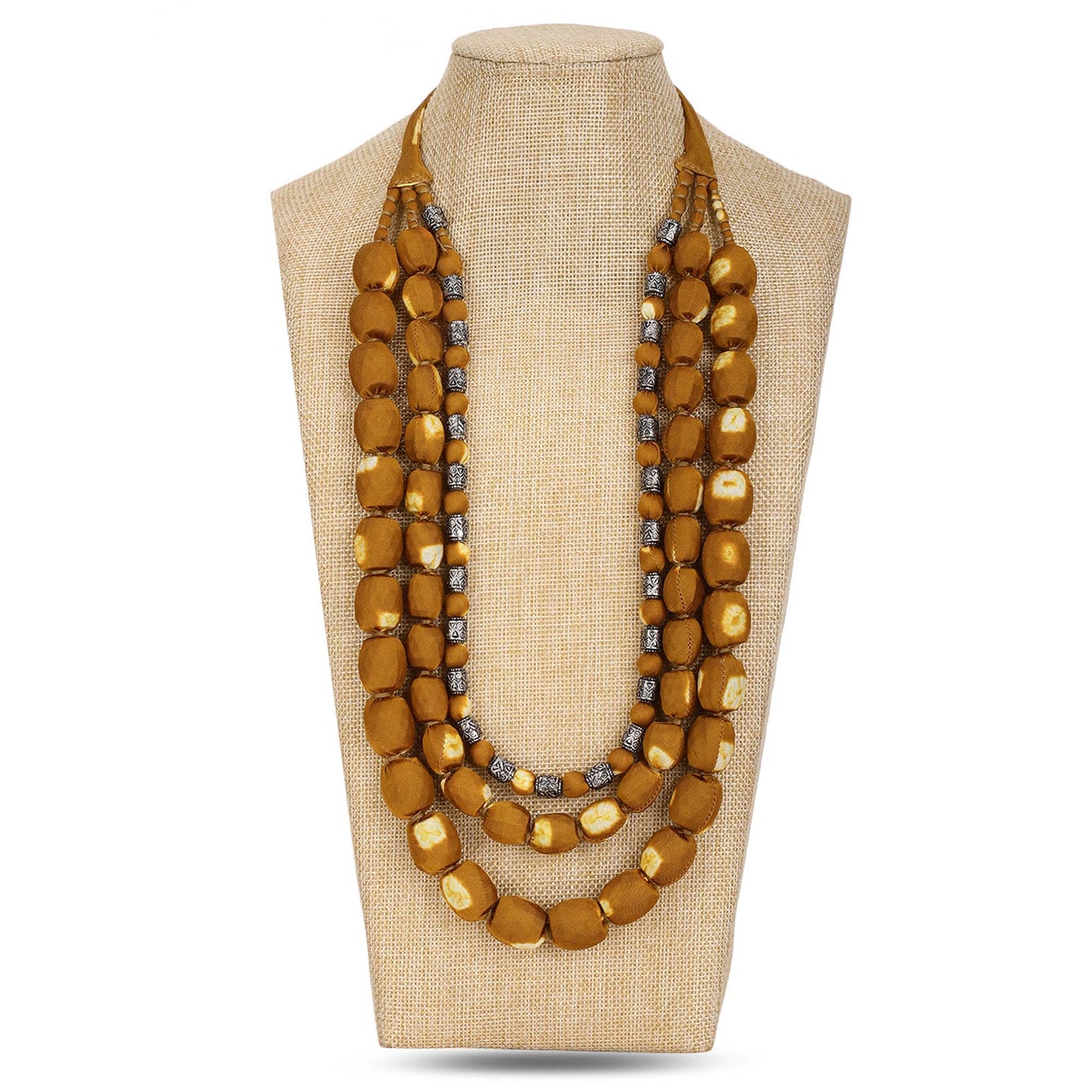 3 layer fabric beaded necklace in bandhni silk