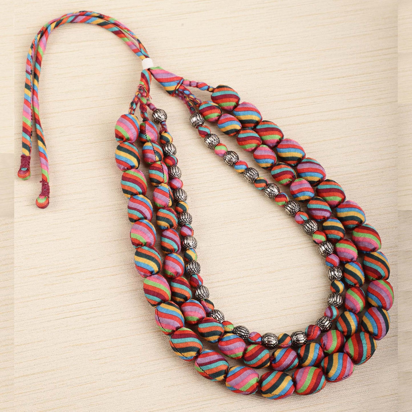 3 layer fabric beaded necklace in silk