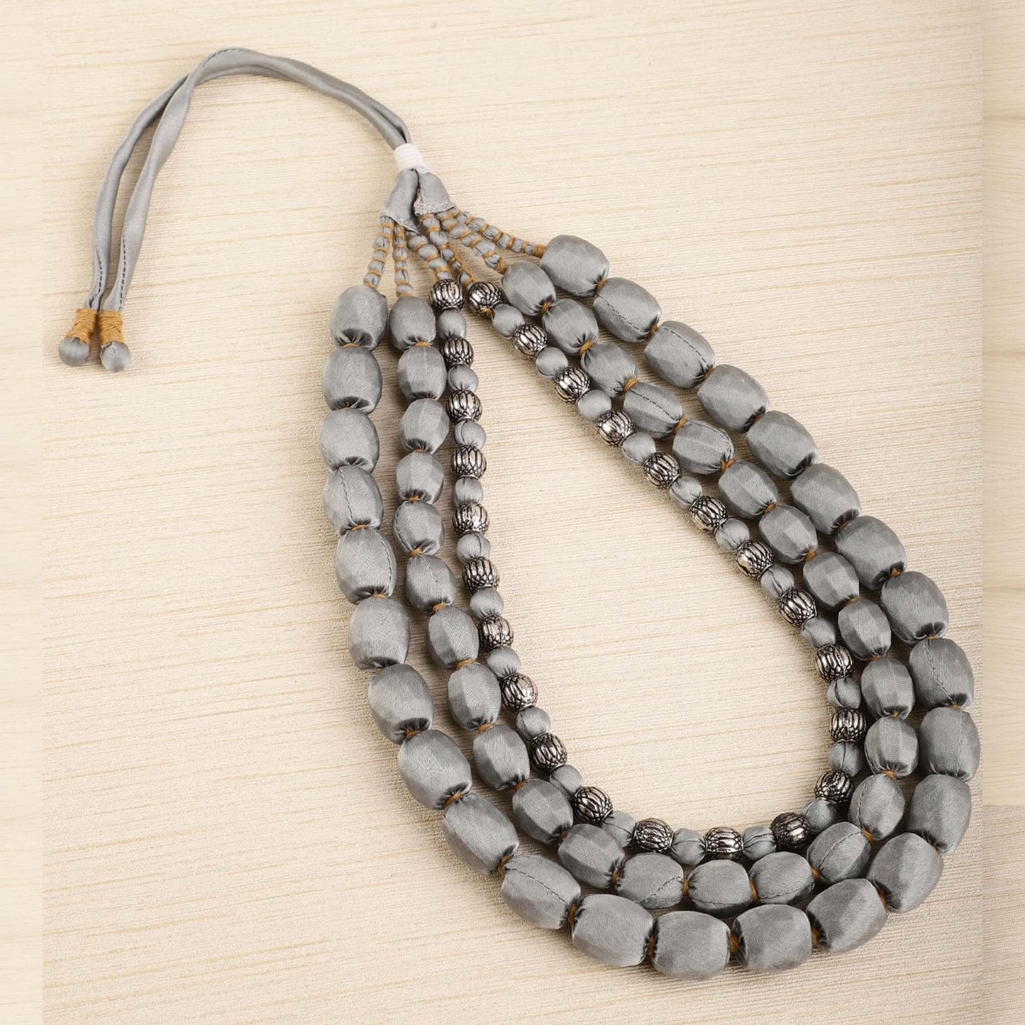 3 layer fabric beaded necklace in silk