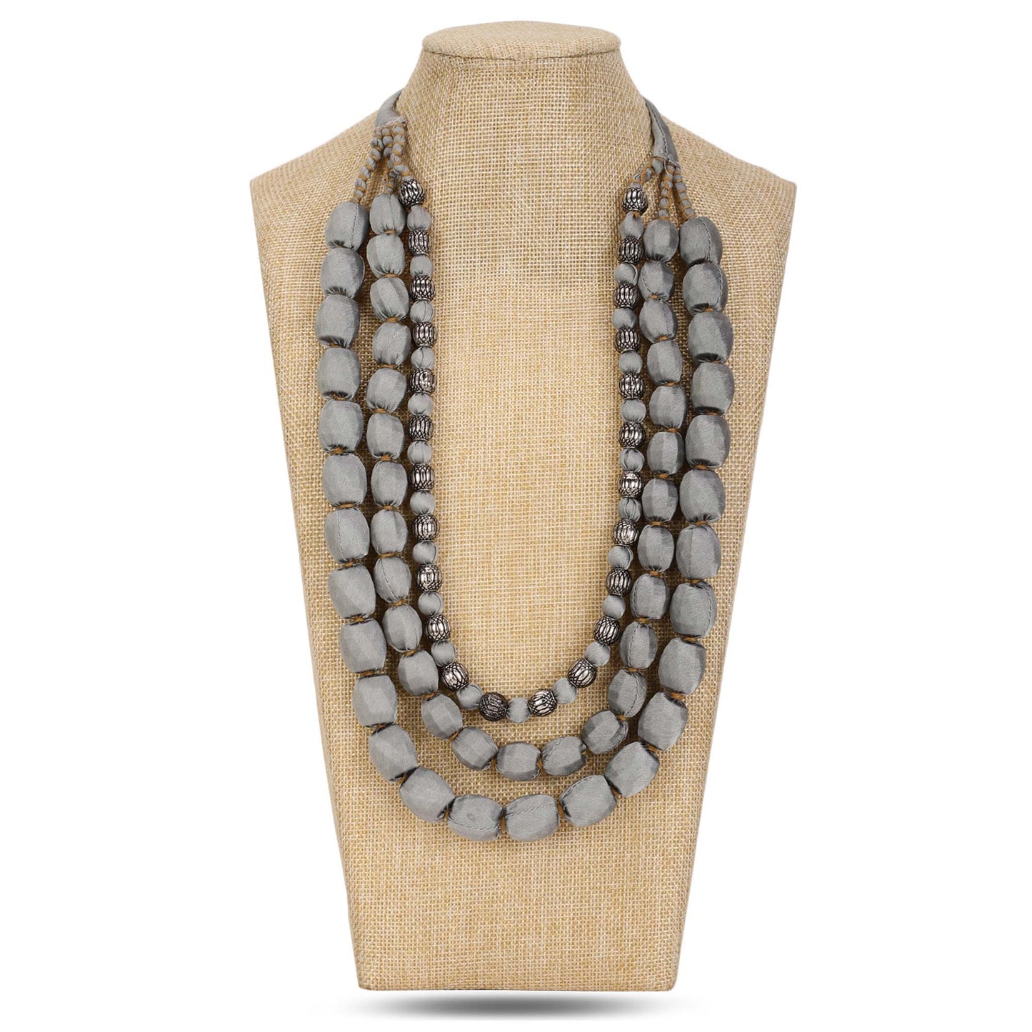 3 layer fabric beaded necklace in silk