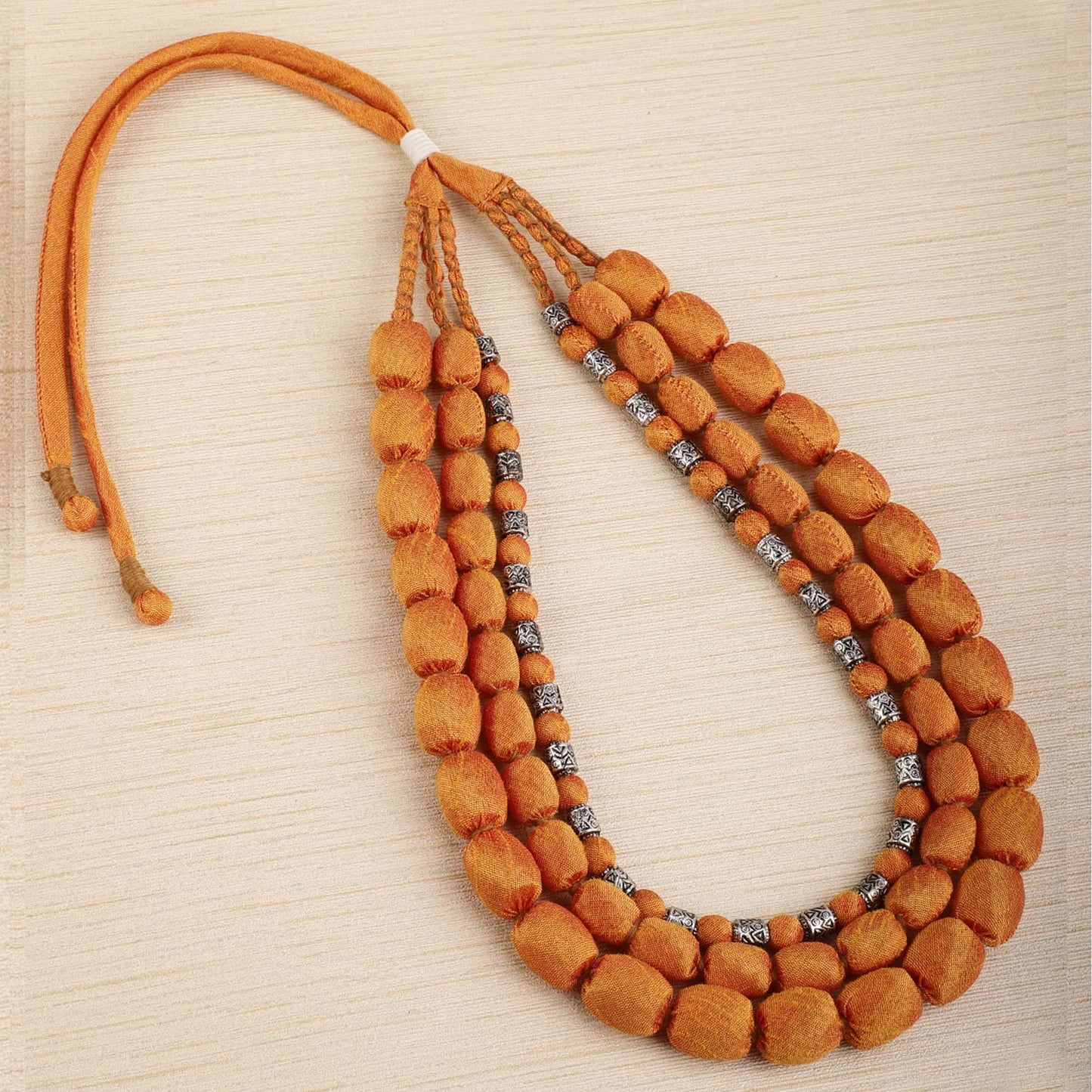 3 layer fabric beaded necklace in silk
