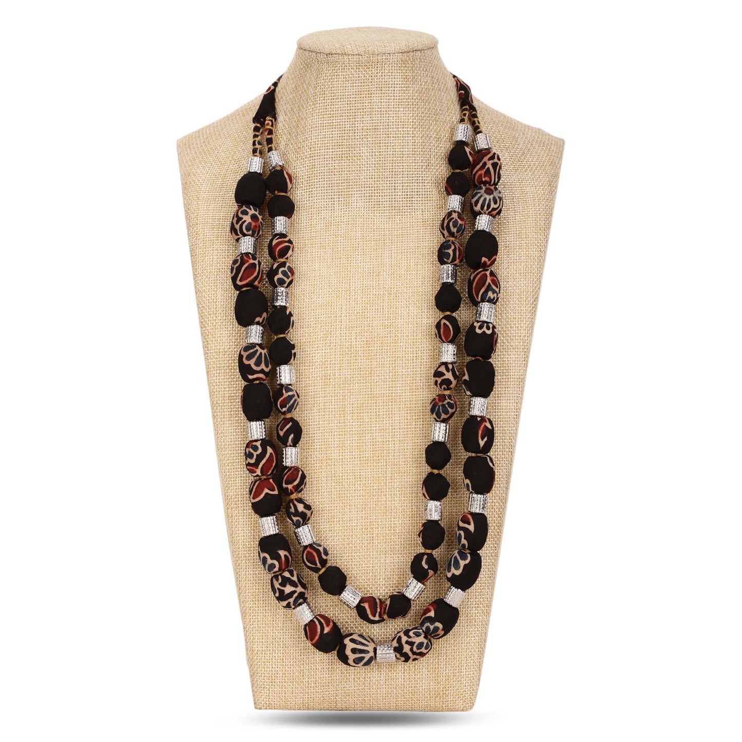 2 layer fabric beaded necklace in ajrakh silk