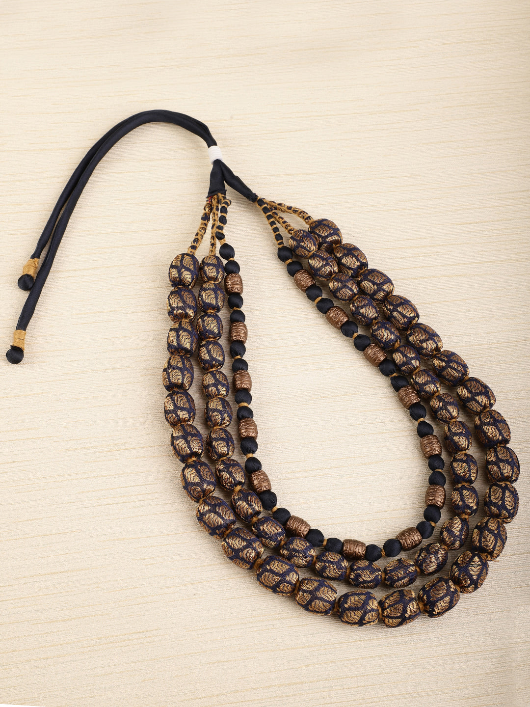 3 layer fabric beaded necklace in brocade