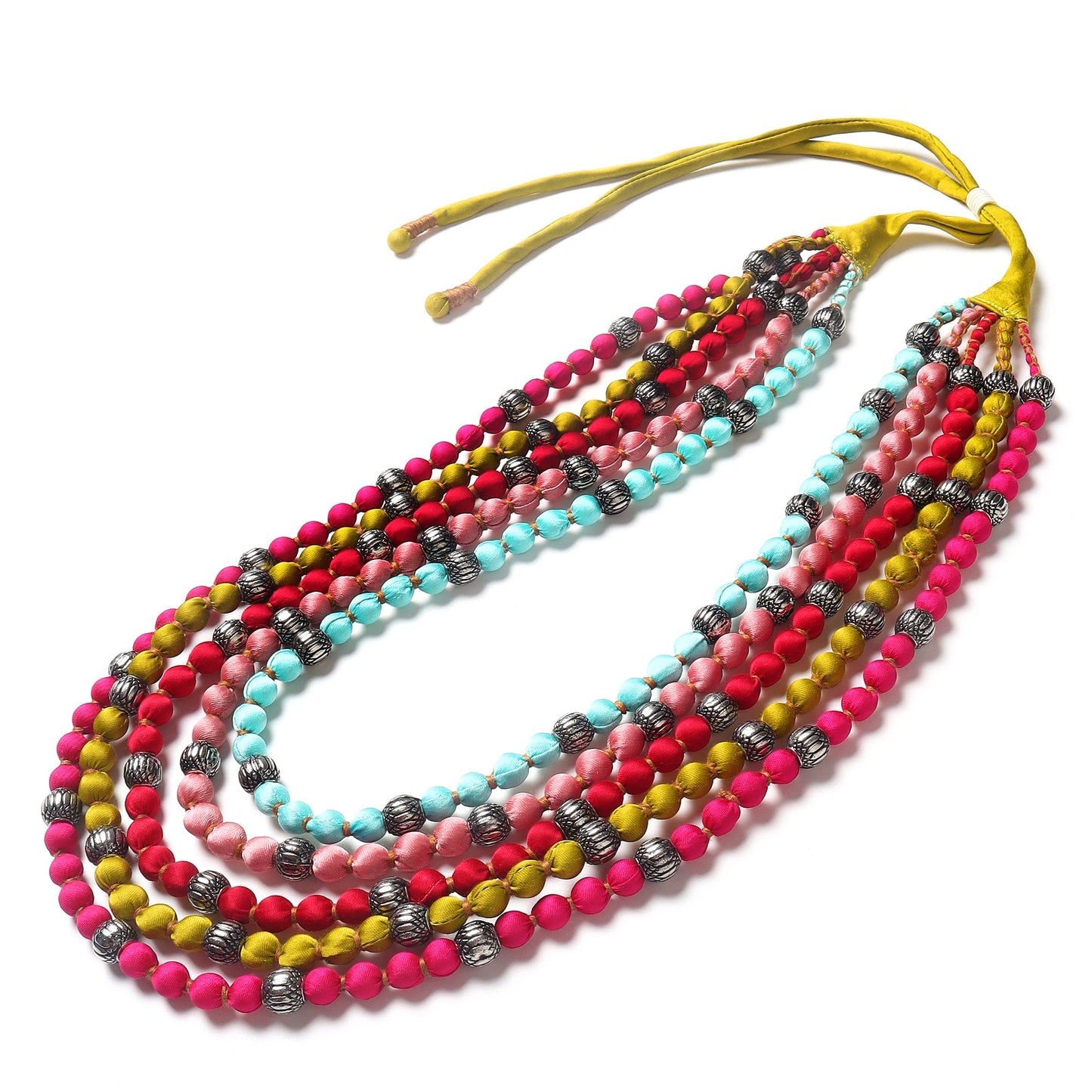 5 layer fabric beaded necklace in silk