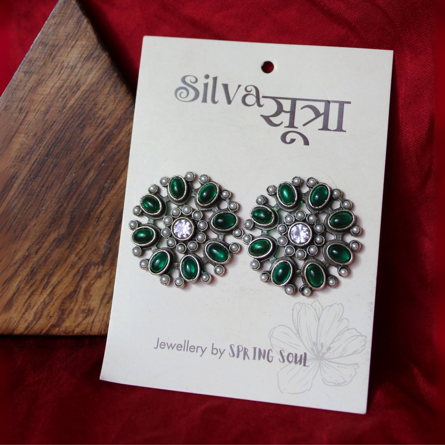 Silva Sutra Floral Green Crystal Studs