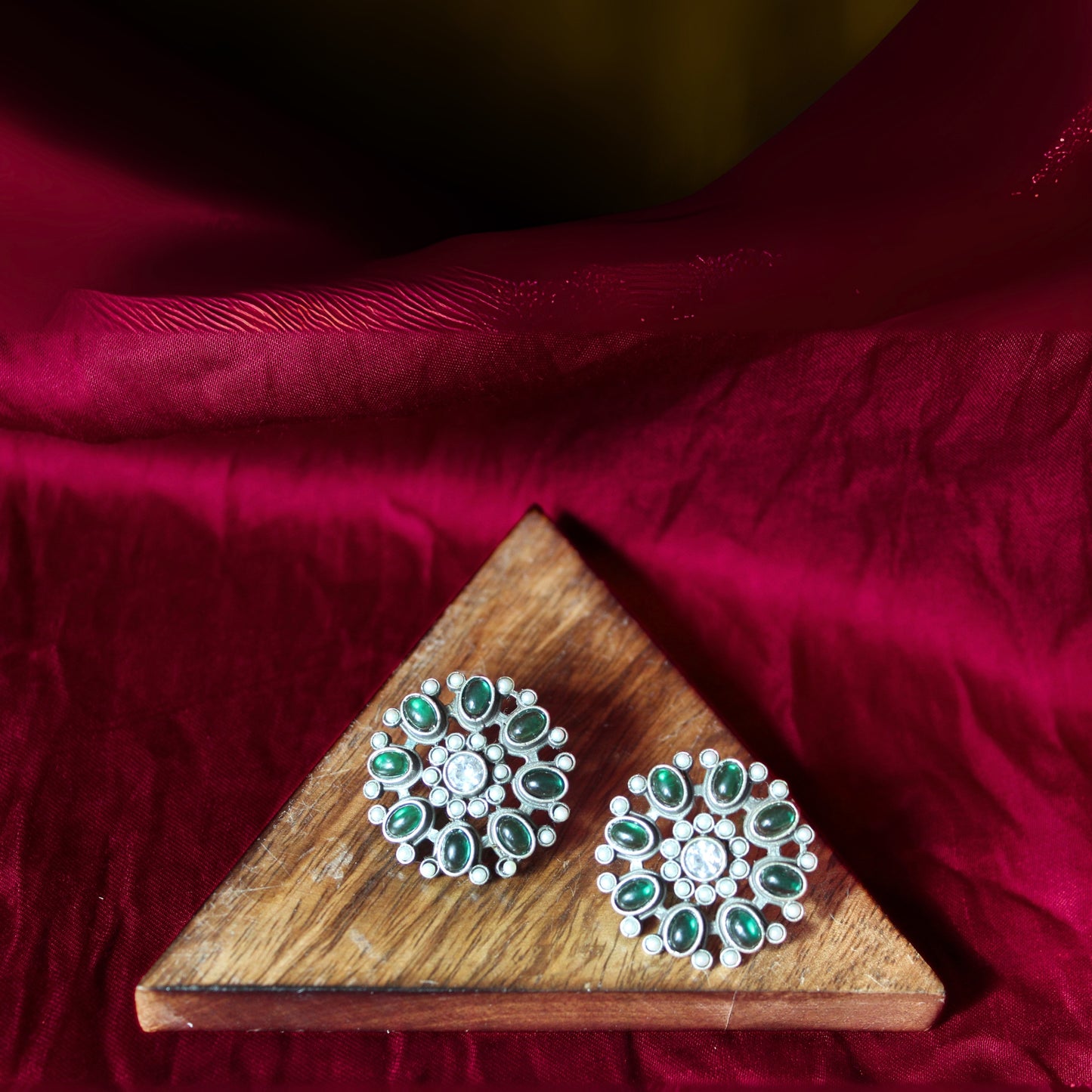 Silva Sutra Floral Green Crystal Studs