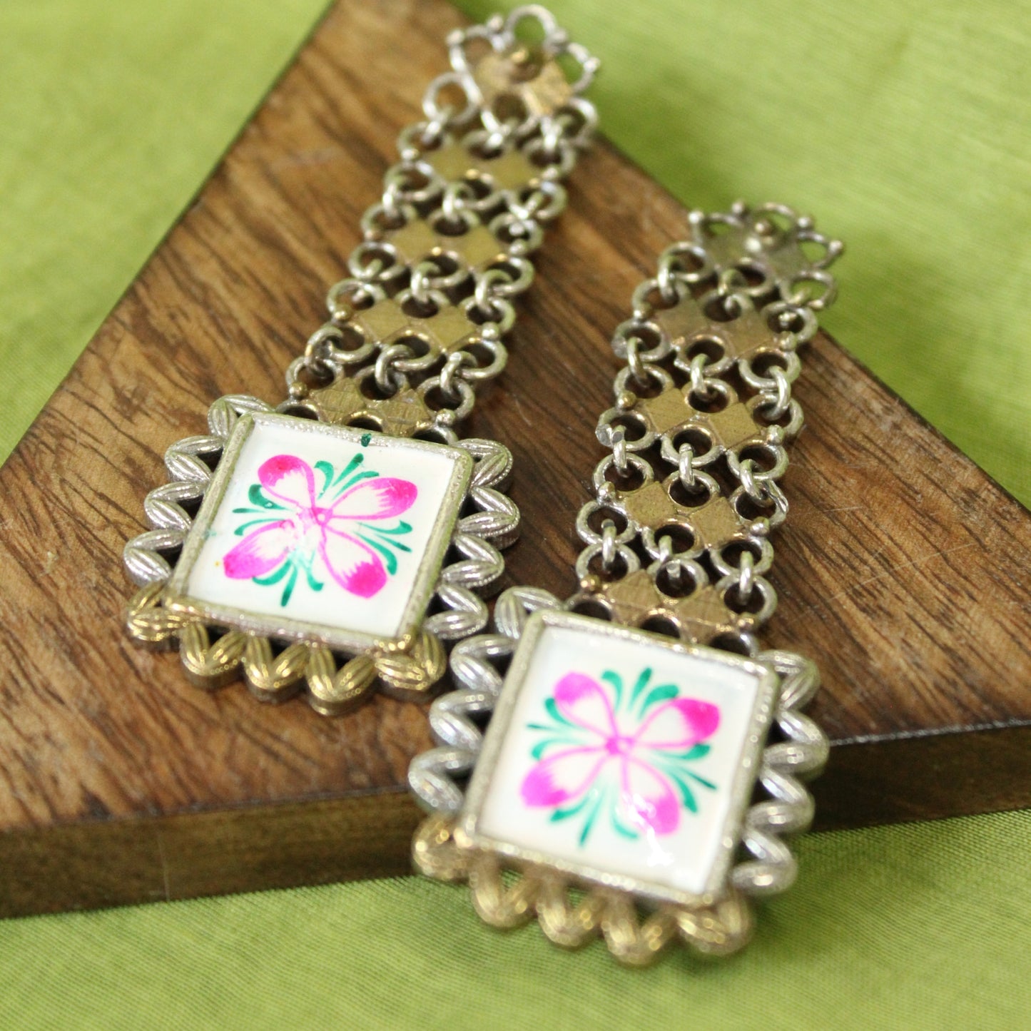 Silva Sutra Hand-Painted Floral Silver Drops