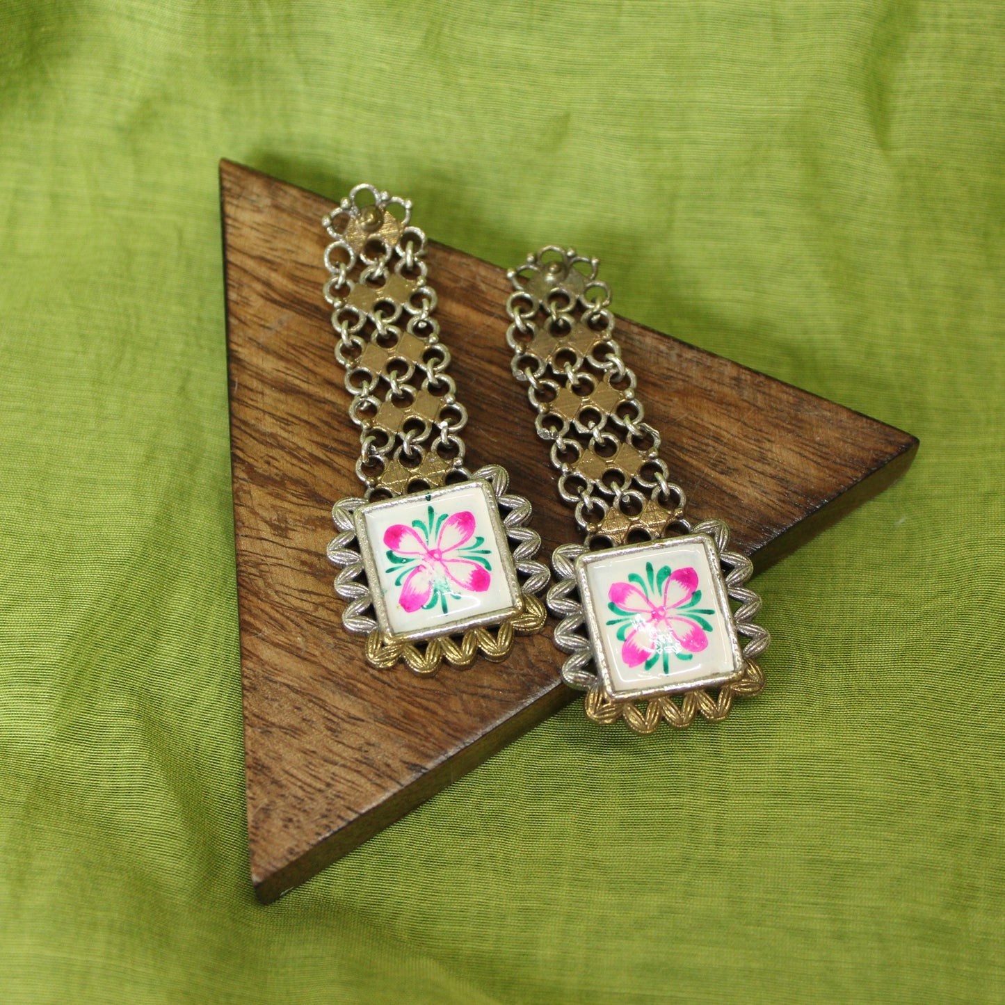 Silva Sutra Hand-Painted Floral Silver Drops