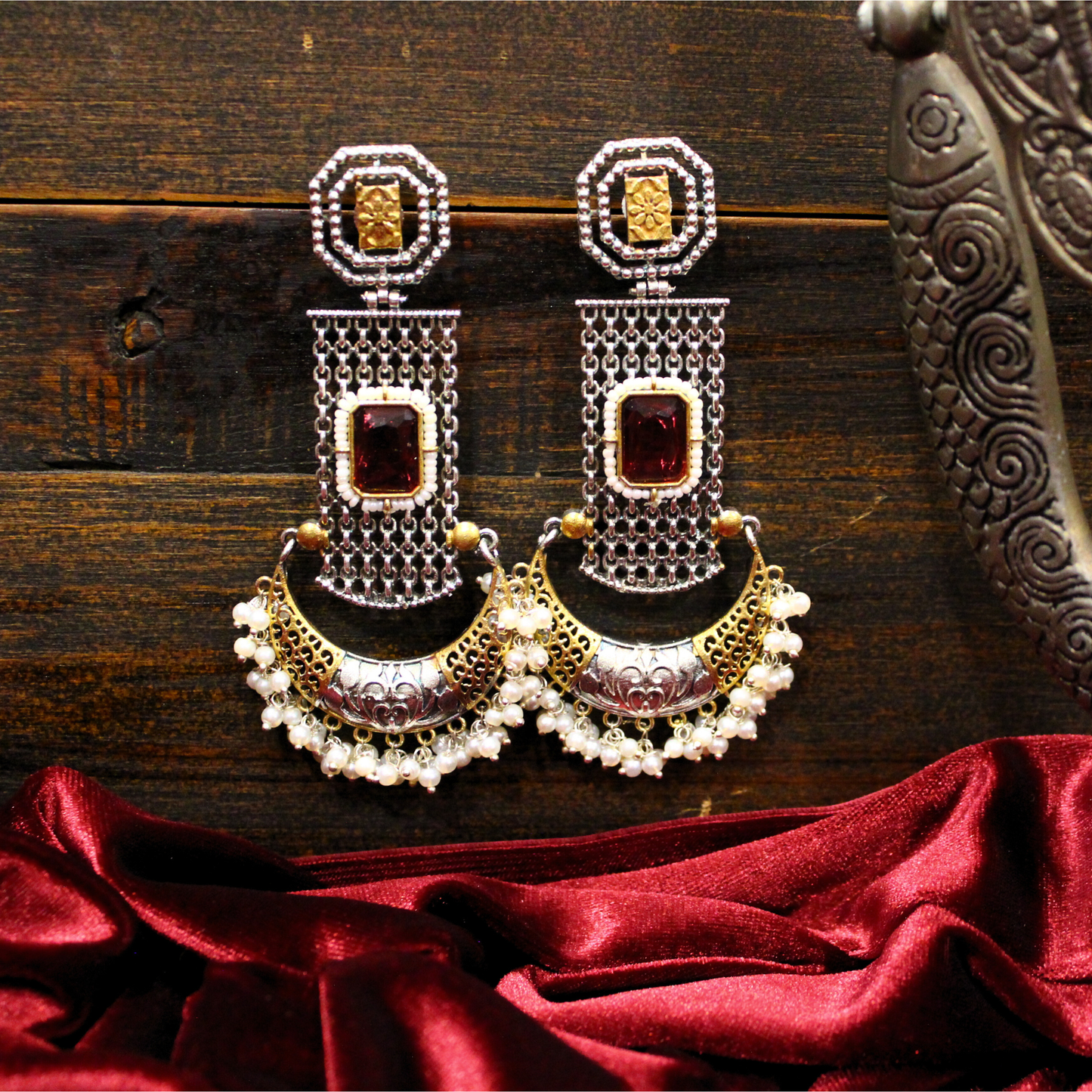 Silver Gold Mesh Chandbalis