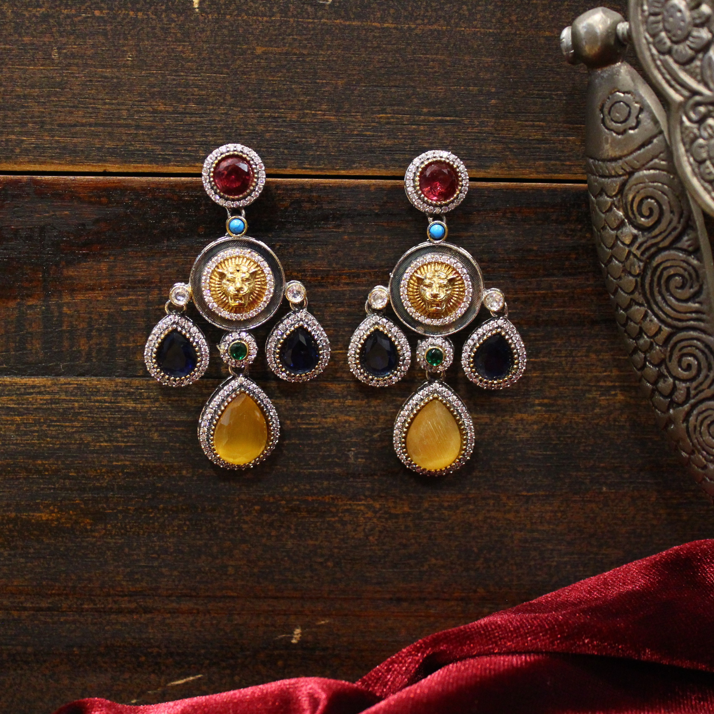 Multistone Statement Lion Earrings