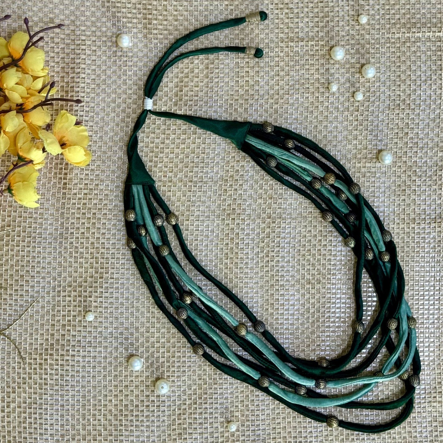 Layered Fabric Beaded Strings in satin