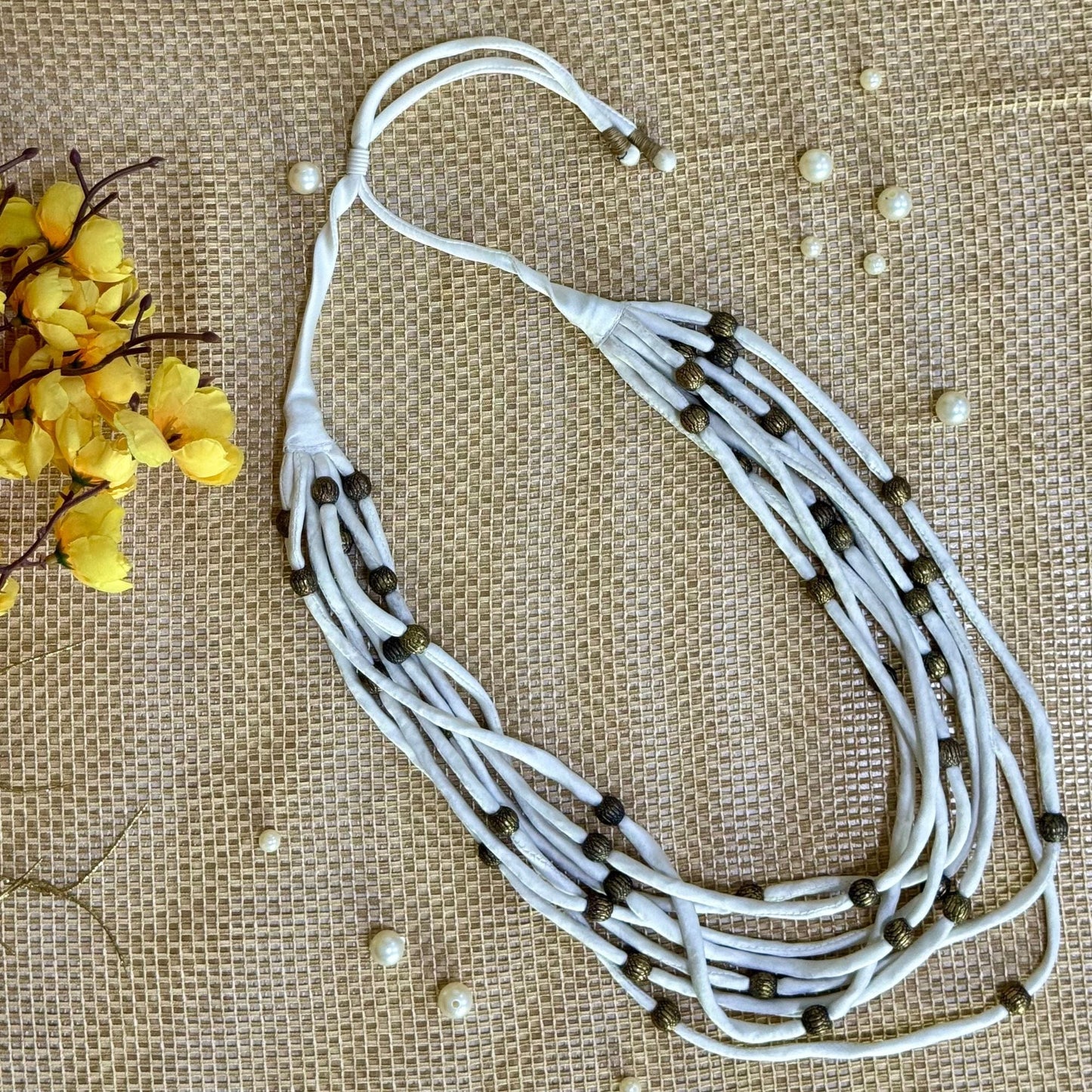 Layered Fabric Beaded Strings in mashru