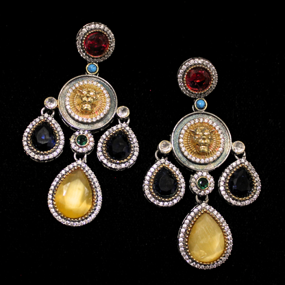 Multistone Statement Lion Earrings