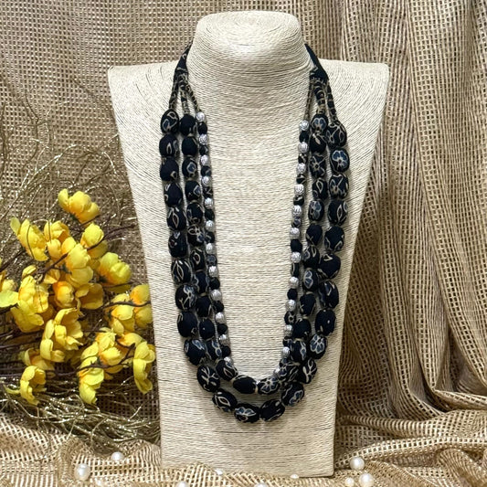 3 Layer Fabric Beaded Necklace in modal