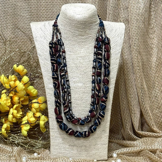 3 Layer Fabric Beaded Necklace in modal