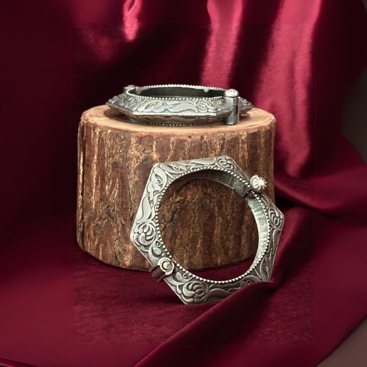 Silva Sutra Hexagonal Silver Bangle