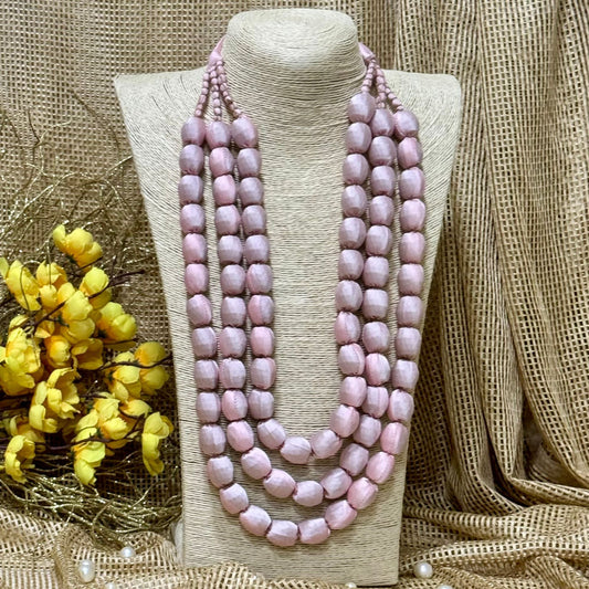 3 Layer Fabric Beaded Necklace in satin