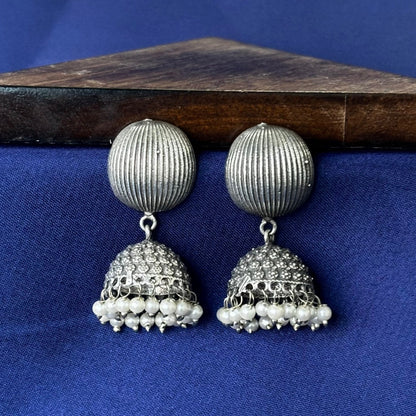 Silva Sutra Textured Jhumkas with Pearls