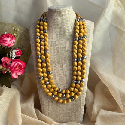 3 Layer Fabric Beaded Necklace in satin