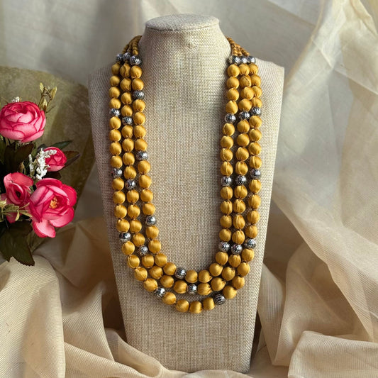 3 Layer Fabric Beaded Necklace in satin