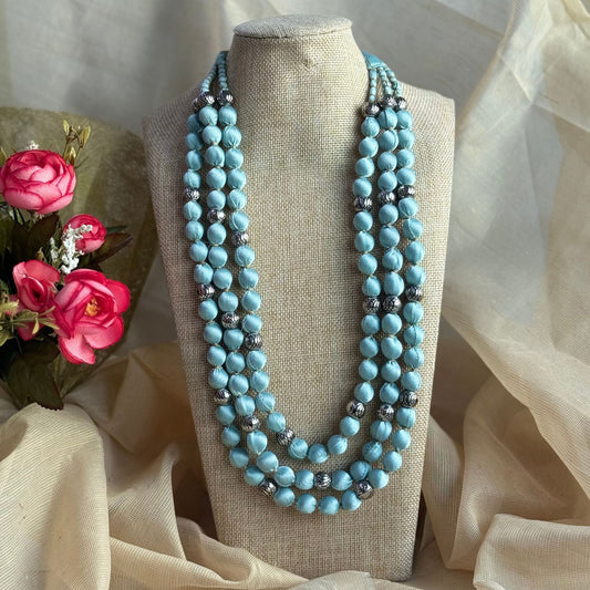 3 Layer Fabric Beaded Necklace in satin