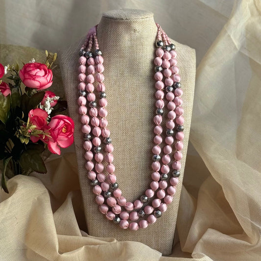 3 Layer Fabric Beaded Necklace in satin