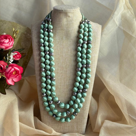 3 Layer Fabric Beaded Necklace in satin