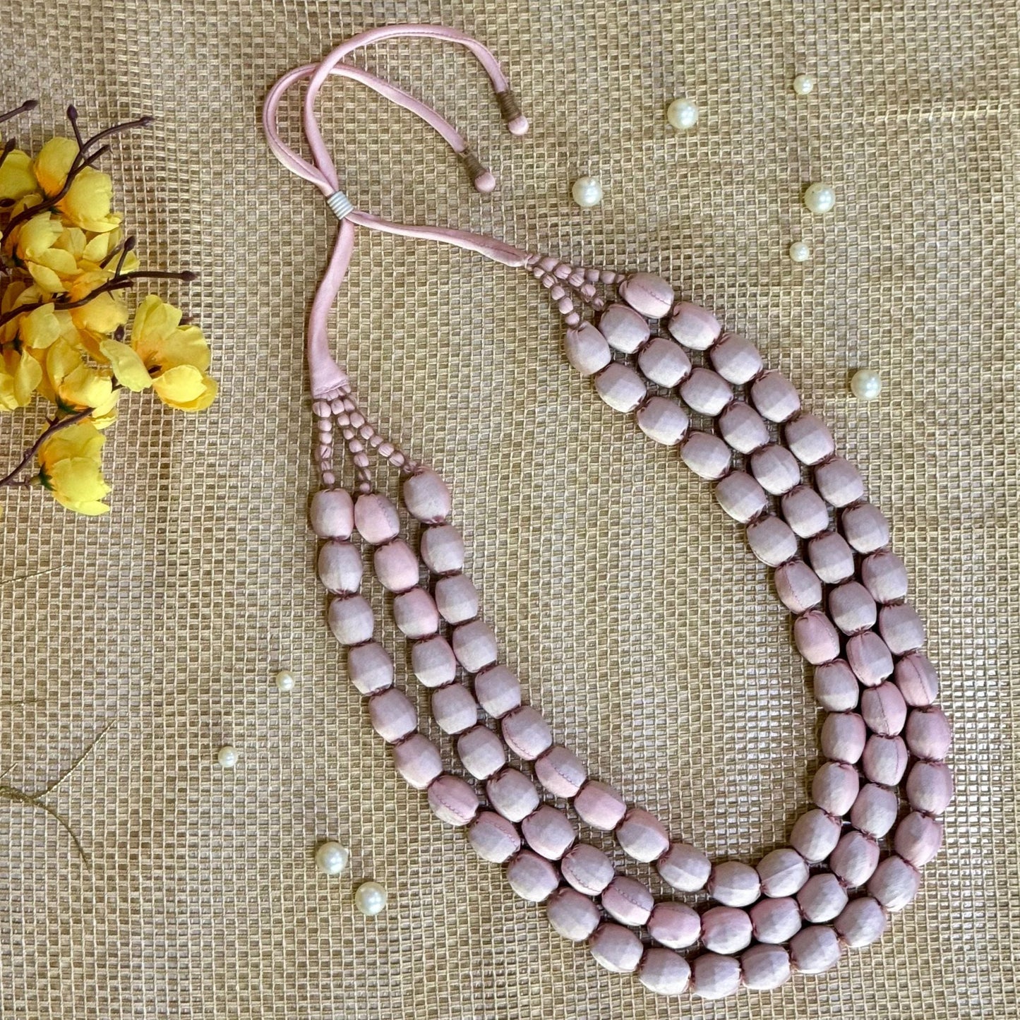 3 Layer Fabric Beaded Necklace in satin