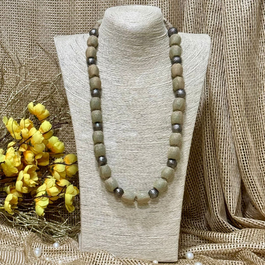 Single Layer Fabric Beaded Necklace in metallic tissue