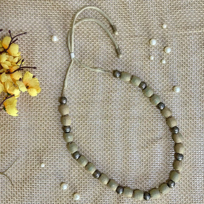 Single Layer Fabric Beaded Necklace in metallic tissue
