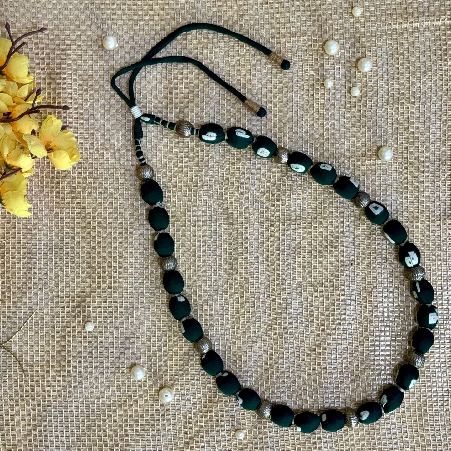 Single Layer Fabric Beaded Necklace in modal
