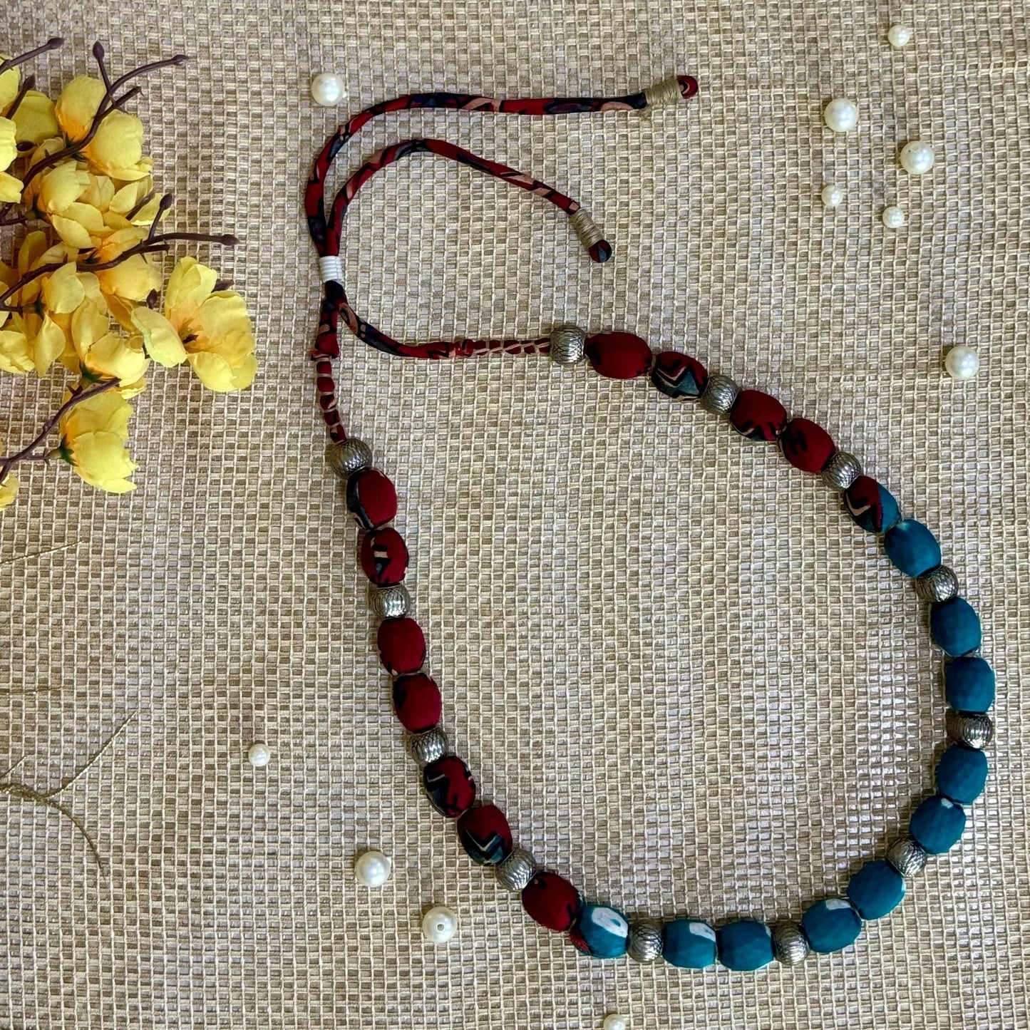 Single Layer Fabric Beaded Necklace in  modal