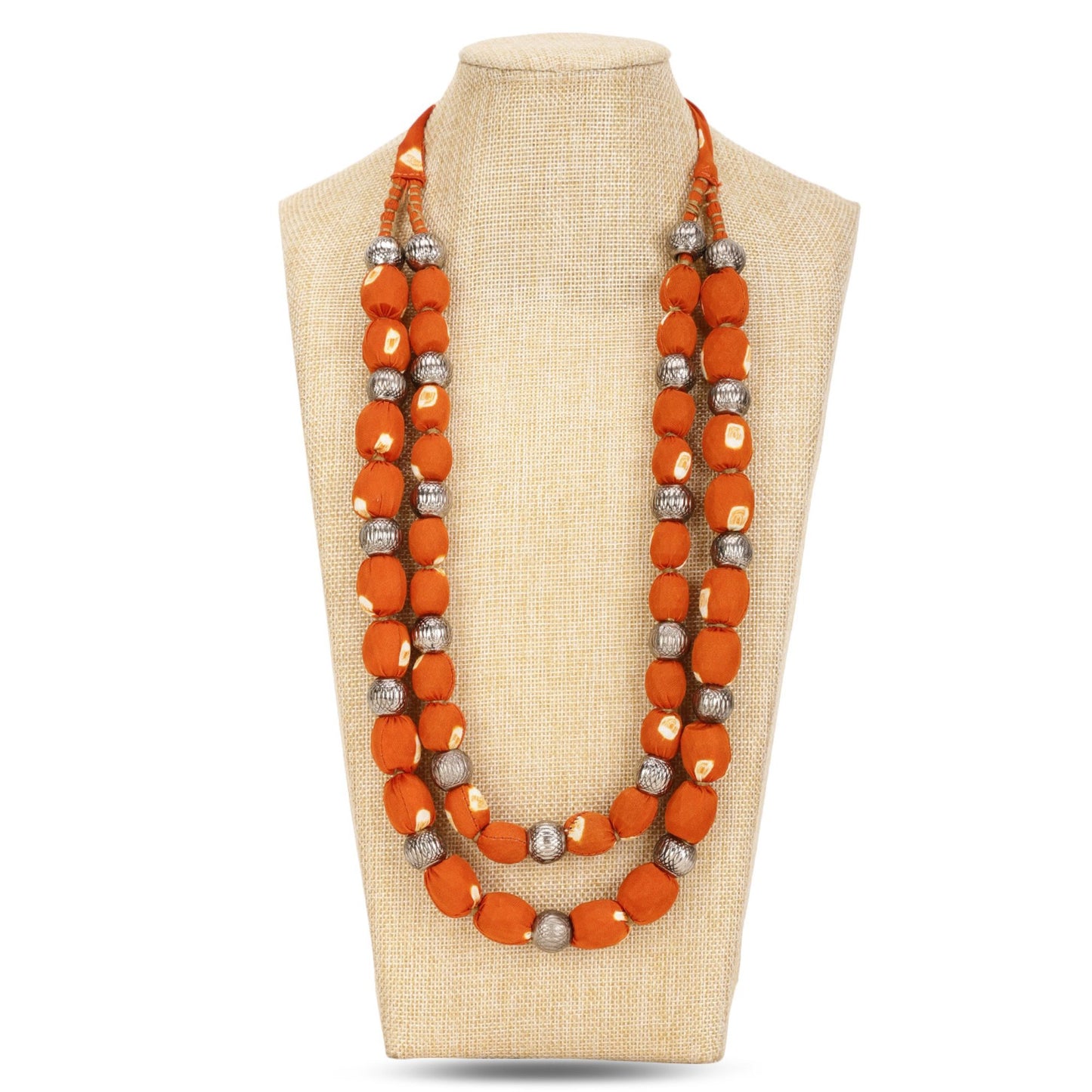 2 layer fabric beaded necklace in bandhni