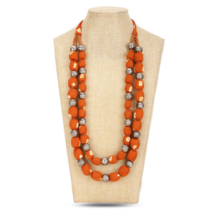 2 layer fabric beaded necklace in bandhni