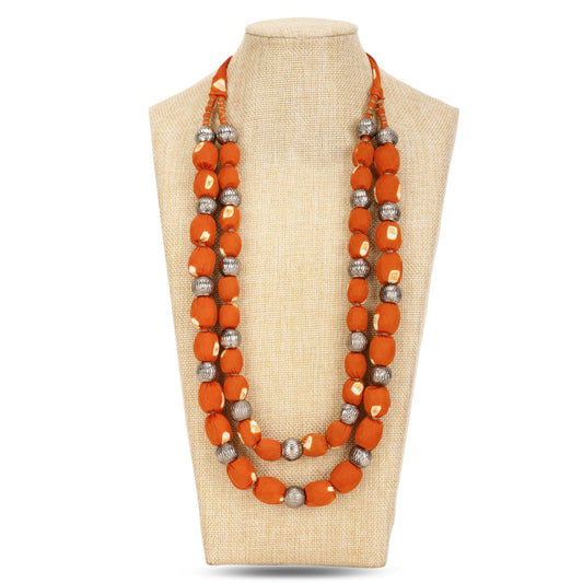 2 layer fabric beaded necklace in bandhni