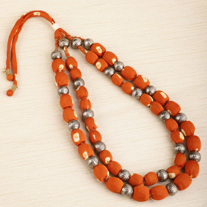 2 layer fabric beaded necklace in bandhni