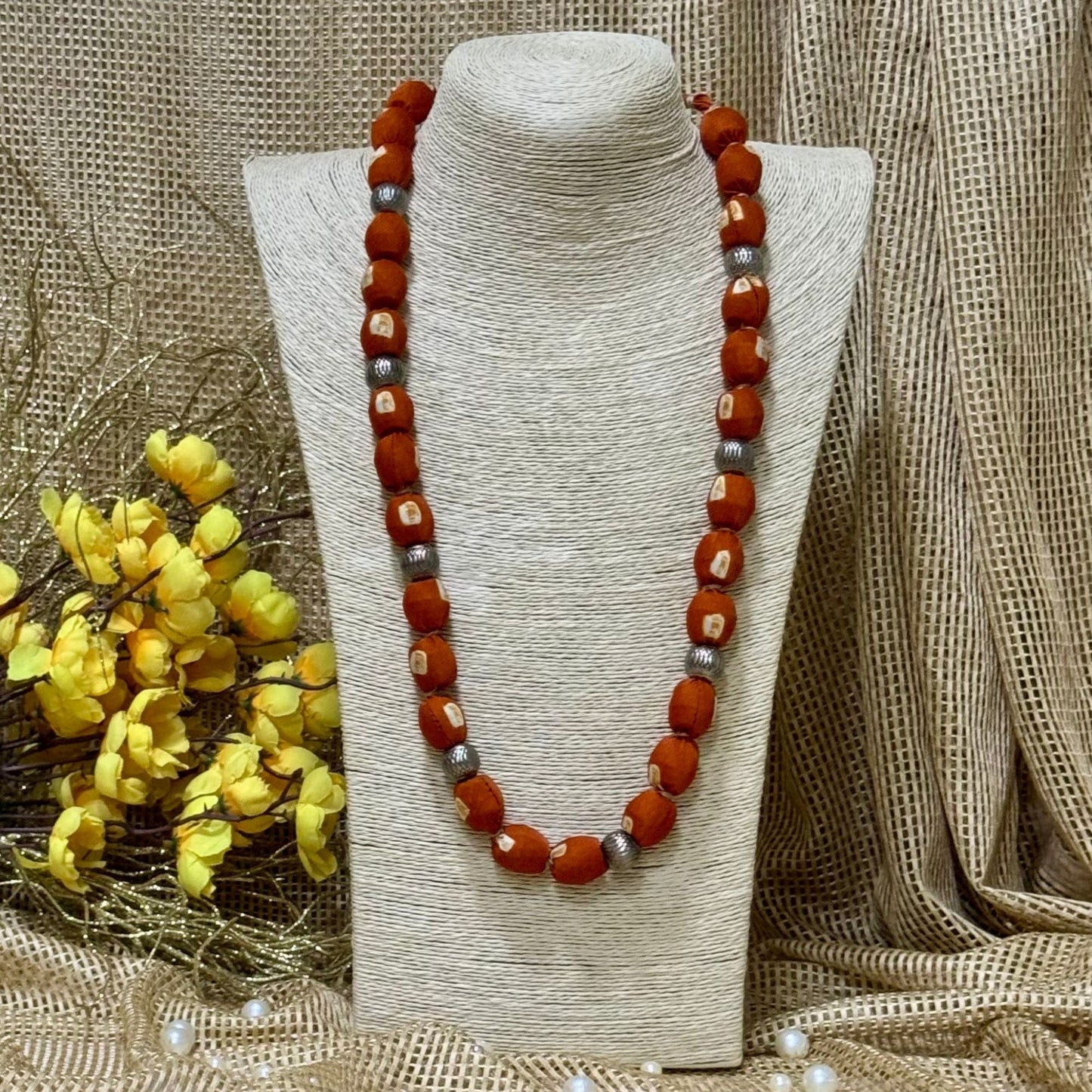 Single Layer Fabric Beaded Necklace in  modal