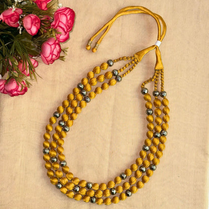 3 Layer Fabric Beaded Necklace in satin