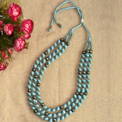 3 Layer Fabric Beaded Necklace in satin