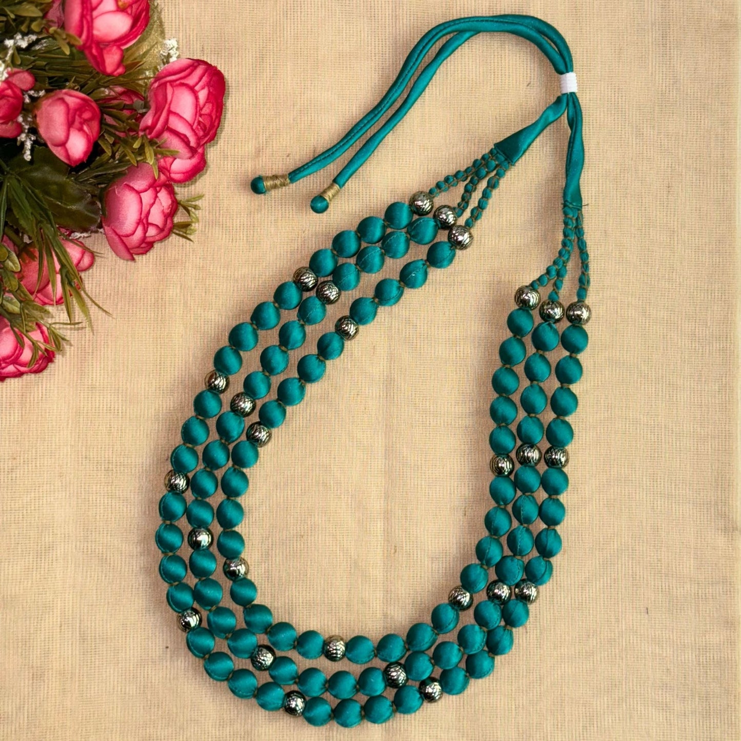 3 Layer Fabric Beaded Necklace in satin