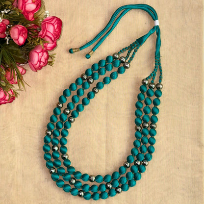 3 Layer Fabric Beaded Necklace in satin