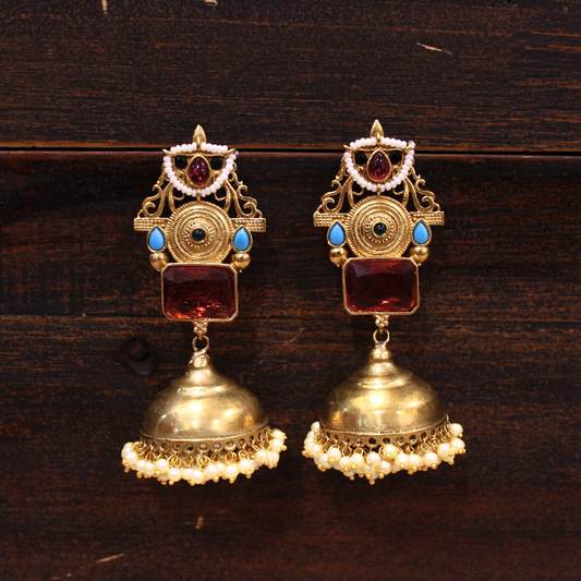Regal Ruby Gold Jhumka Earrings