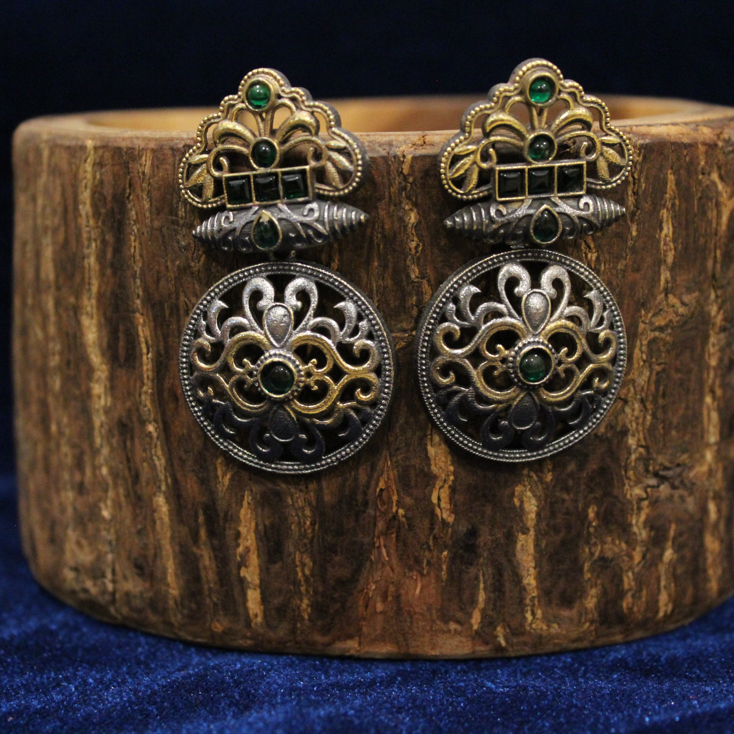 Emerald Filigree Two-Tone Studs