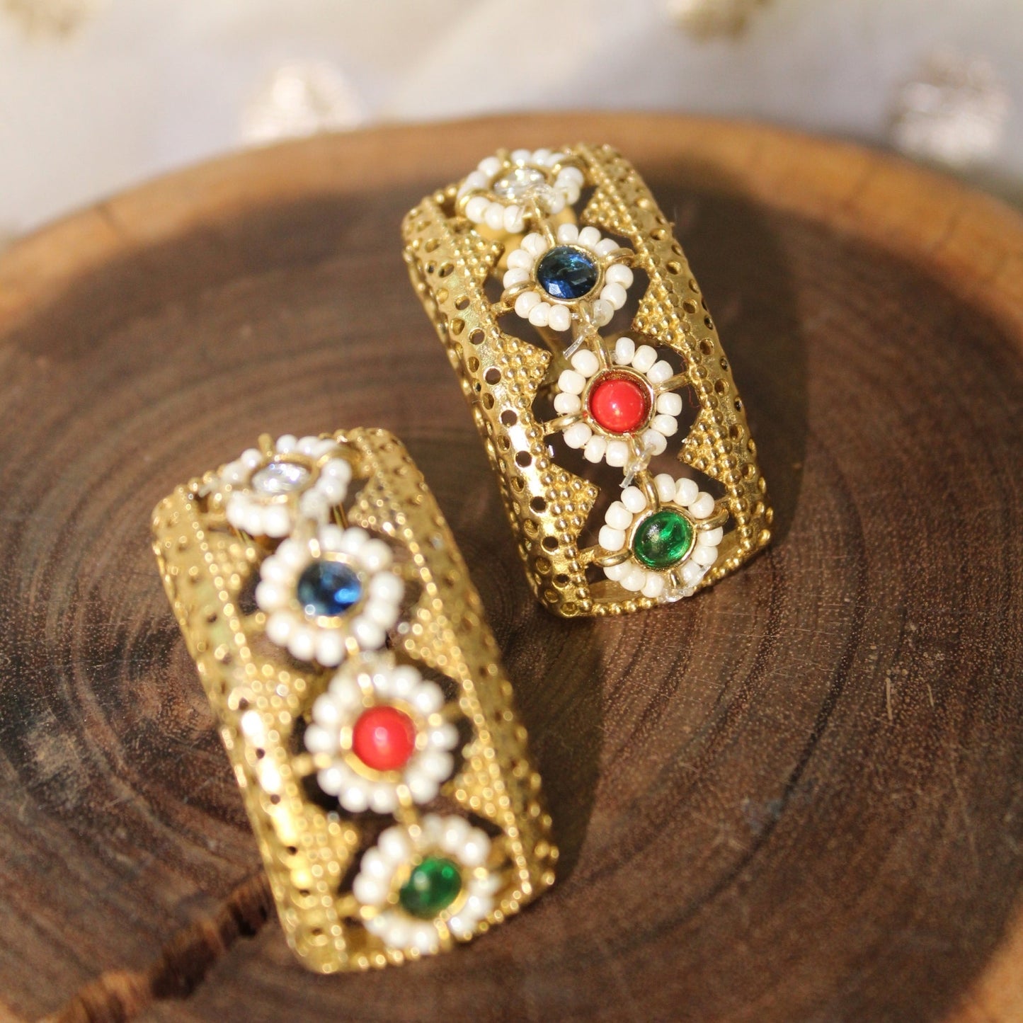 Silva Sutra Gold Tone Color Stone Hoops