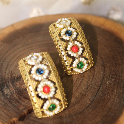 Silva Sutra Gold Tone Color Stone Hoops