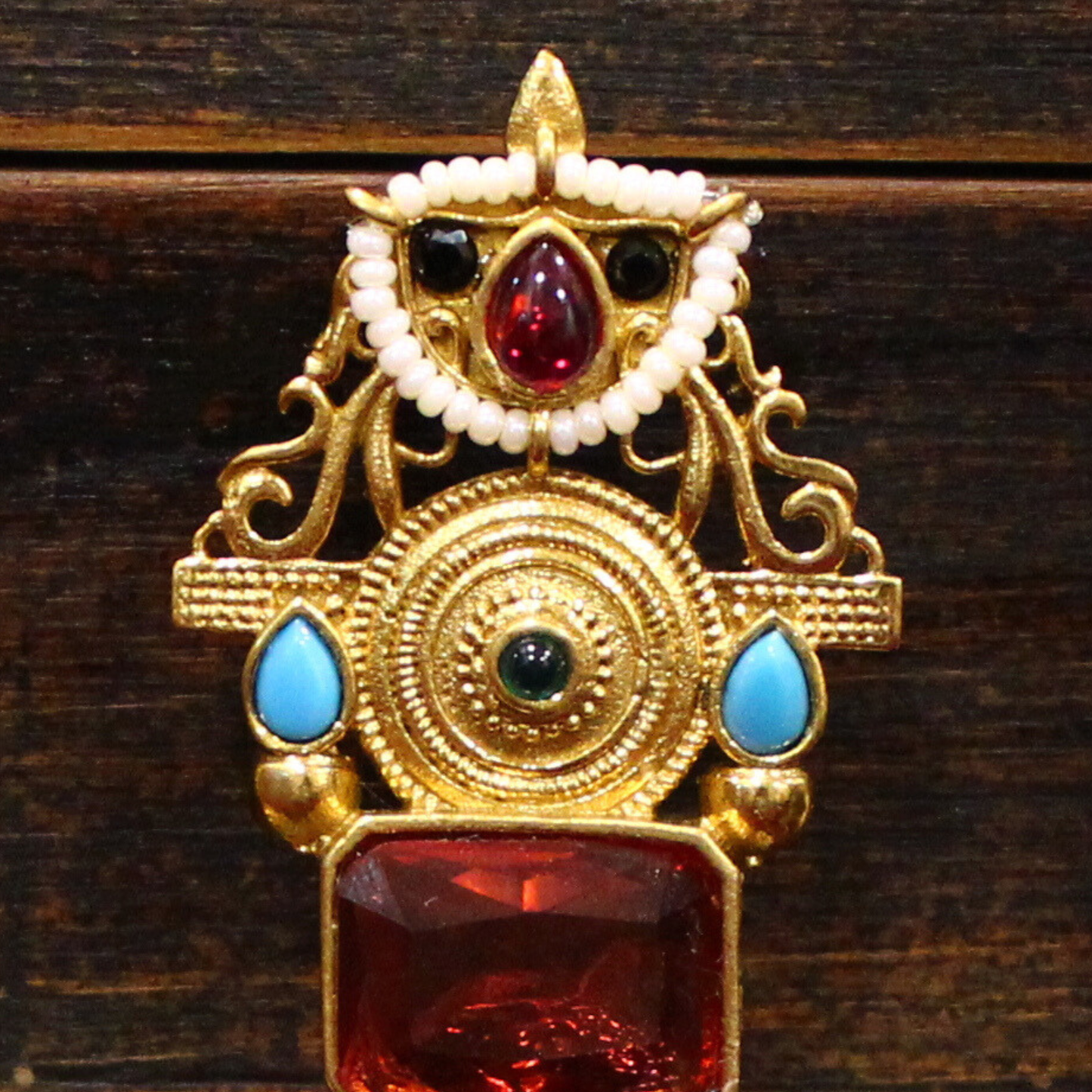 Regal Ruby Gold Jhumka Earrings